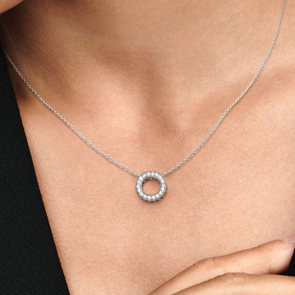 Pavé Circle Collier Necklace Sterling Silver - Picture 1 of 7